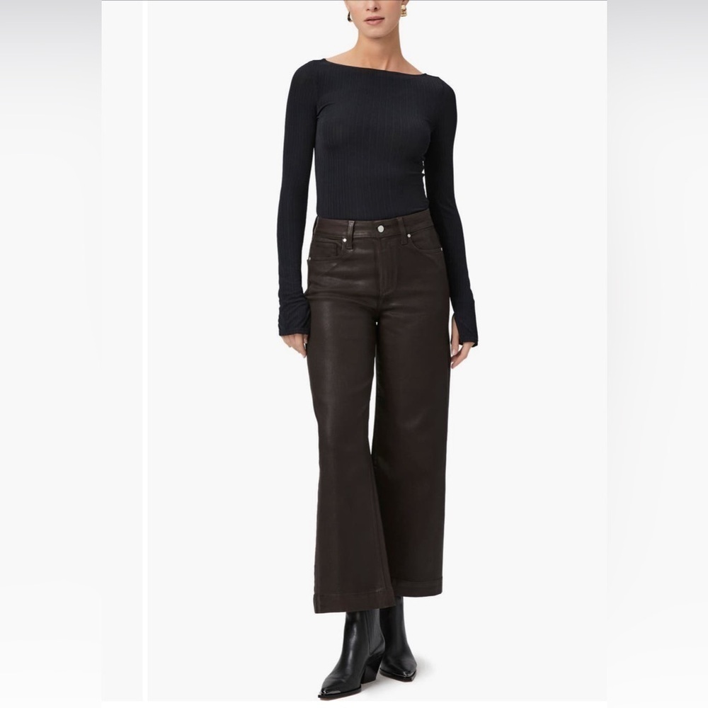 Paige Anessa Coated Wide Leg Ankle Jeans in Chicory Coffee Size 24